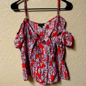 Milk And Honey Summer/‎ Vacation Top. Size XL. Red With White Leaves.